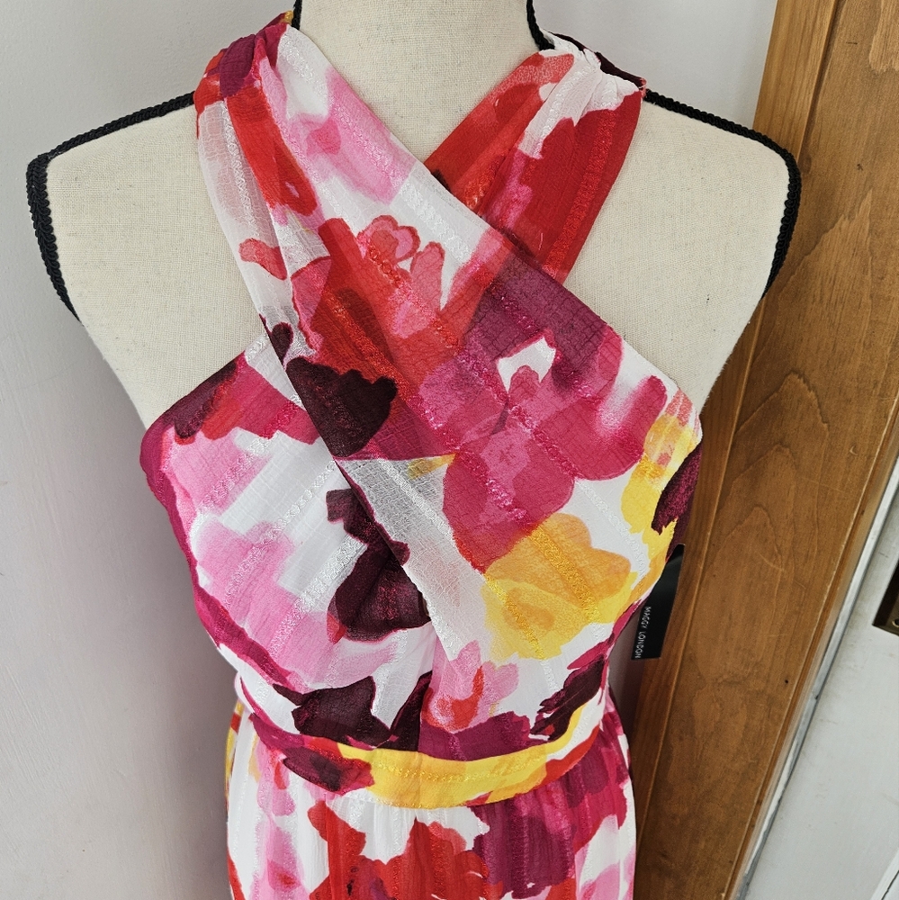 NWT Maggy London Criss-Cross Halter Tiered Maxi Dress, Size 10 - Picture 10 of 17